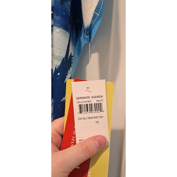 NWT Cathy Daniels T-shirt Womens Size 1x Sequin Palm Tree Short Sleeve Blue - Picture 6 of 6